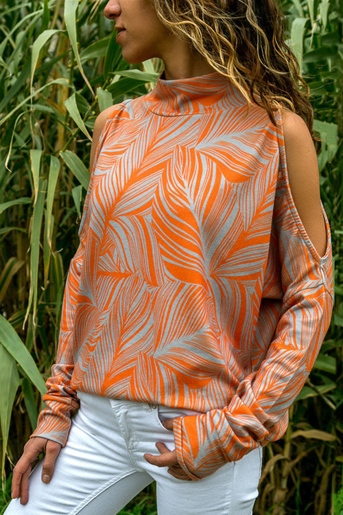 Big Dreams Cold Shoulder Print Blouse - 3 Colors Orange