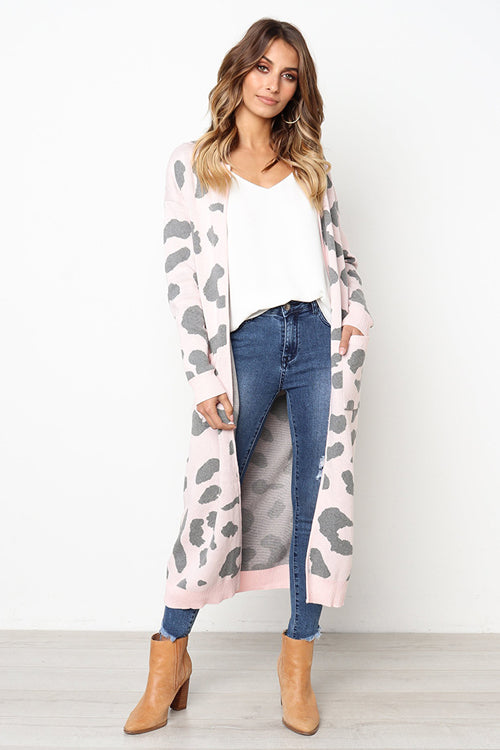 Chancery Leopard Print Knit Sweater Coat - 8 Colors Pink