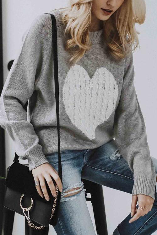 License to Love Heart Knit Sweater - 3 Colors Grey