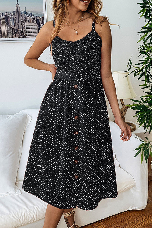 Love You Always Dots Buton-Up Midi Dress - 3 Colors Black