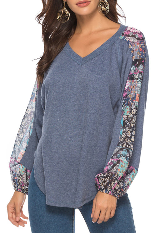 Hidden Garden Boho Chiffon Sleeve Blouse Dusty Blue