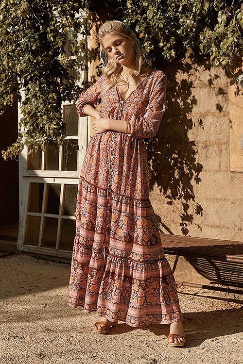 Love Blossoms Boho Print High-slit Maxi Dress - 3 Colors Pink