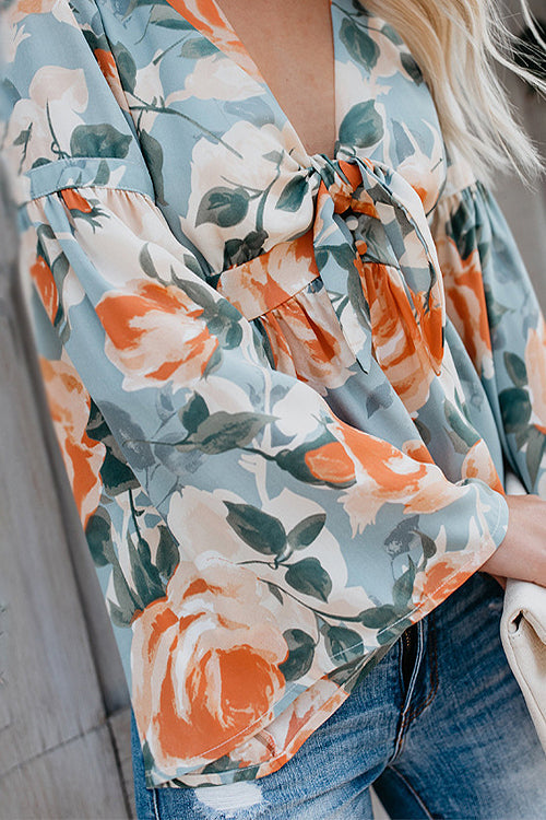 Rochelle Floral Print Long Sleeve Blouse - 3 Colors Blue