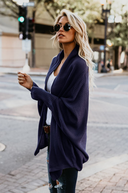 Cozy Cutie Bat-wing Sleeve Sweater Cardigan One Size Navy Blue