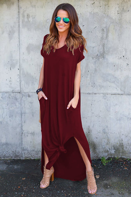 Ocean of Elegance Pocket Maxi Dress - 5 Colors Wine Red