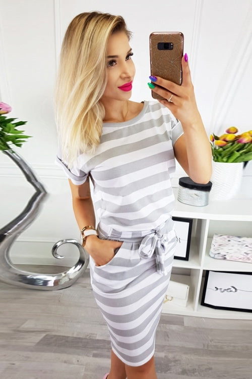 Pocket Rise to the Occasion Dress - 8 Colors Grey-stripe