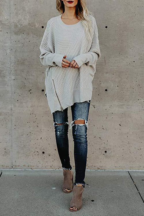 Take It Easy Zip Up Knit Cape Sweater - 5 Colors Grey
