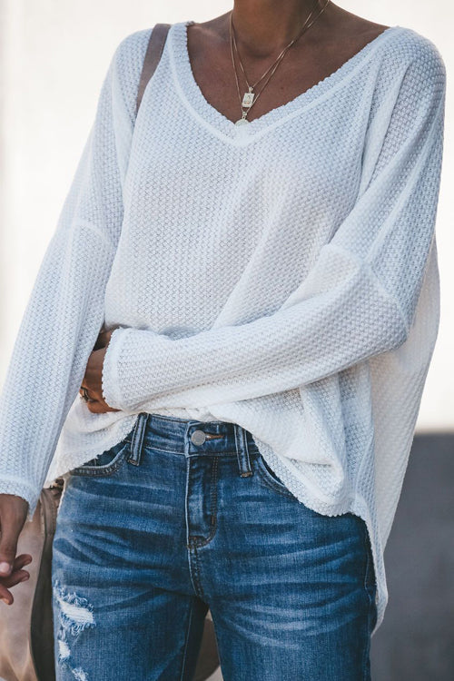 Get Cozy Pure Color V-neck Blouse - 4 Colors White