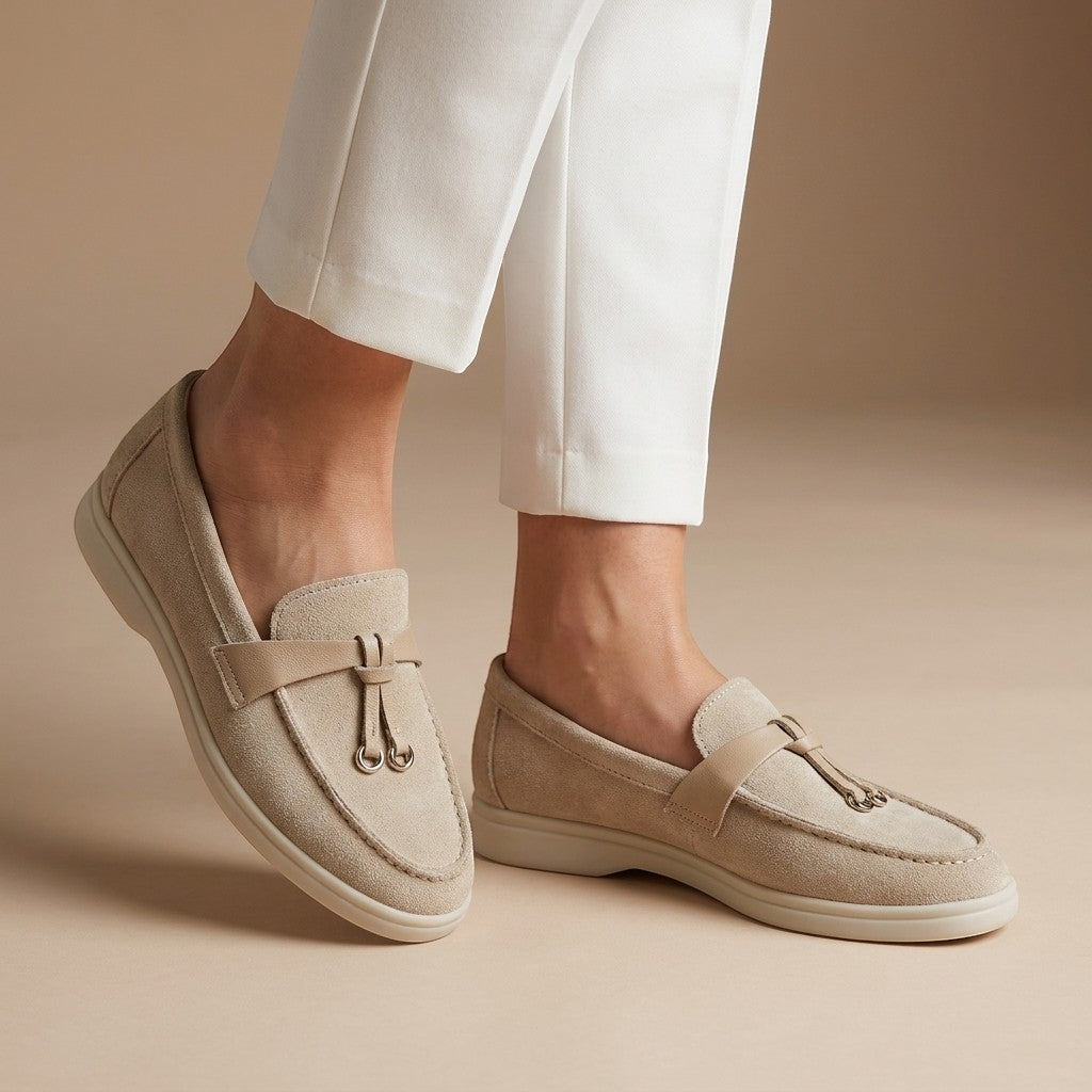 Liezel — Elegant Suede Loafers With Classic Slip-On Tassel Accent Design Beige