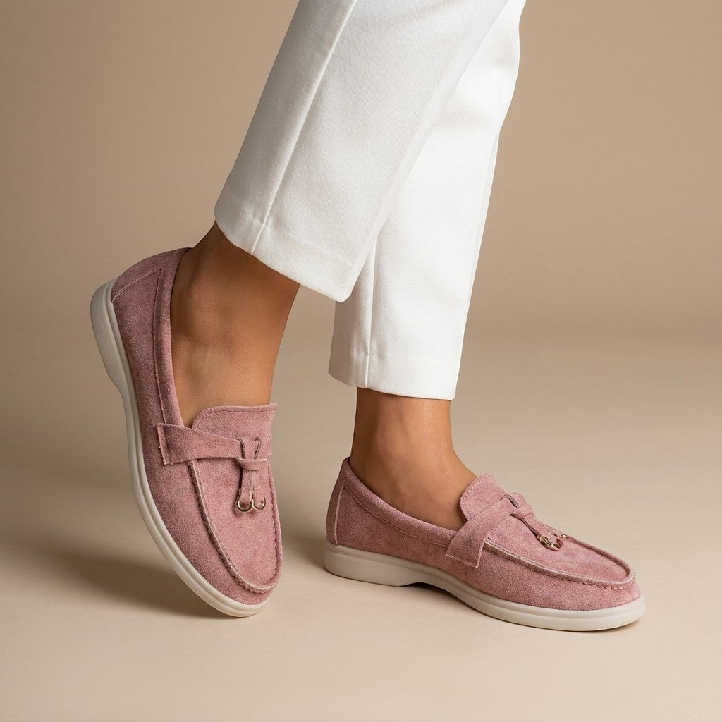 Liezel — Elegant Suede Loafers With Classic Slip-On Tassel Accent Design Pink