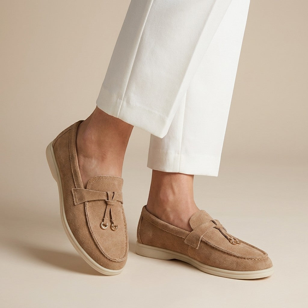 Liezel — Elegant Suede Loafers With Classic Slip-On Tassel Accent Design Brown