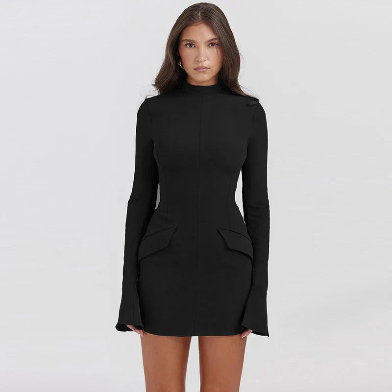 Daphne | Structured Navy High-Neck Dress