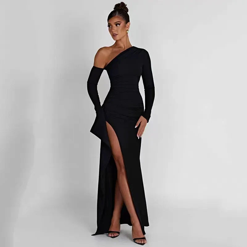 Rhea | One-Shoulder Split Gown