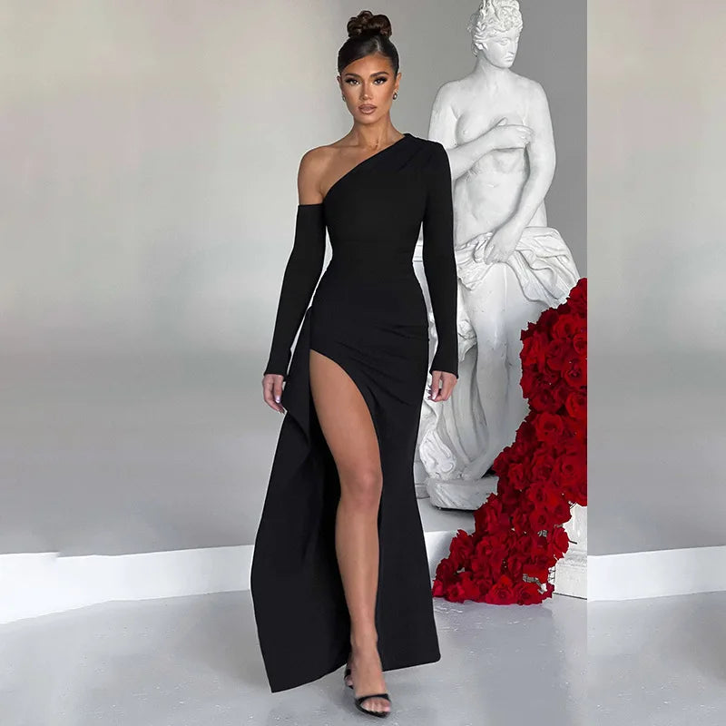 Rhea | One-Shoulder Split Gown