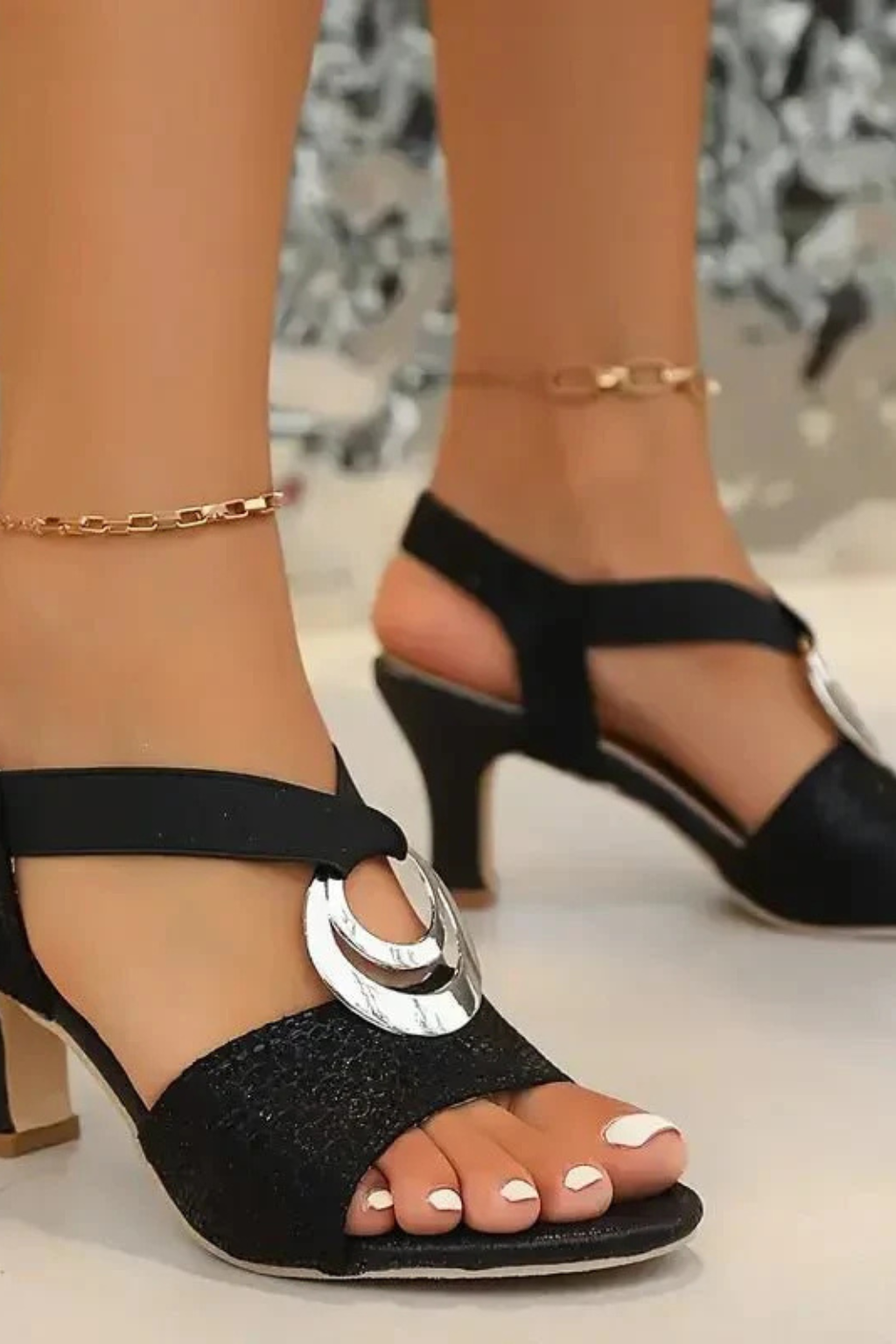 Evangeline — Elegant Open-Toe Block Heel Sandals With Stylish Comfort Ring Accent Design