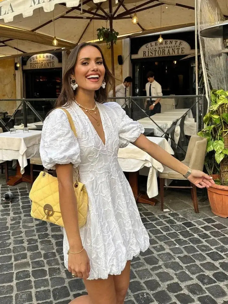 Magnolia — Airy Fabric Summer Dress In Elegant White With Embroidered Ruffles White