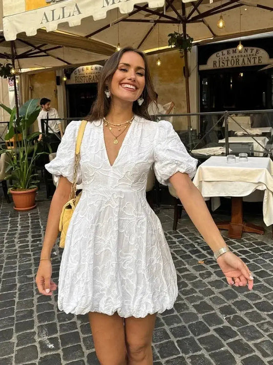 Magnolia — Airy Fabric Summer Dress In Elegant White With Embroidered Ruffles