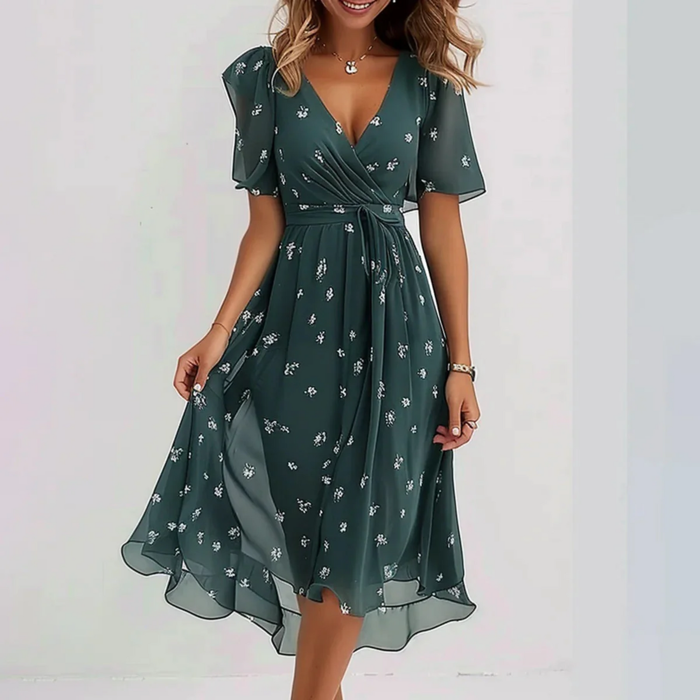 Hazel — Breathable Cotton Summer Dress For Flowing Lightweight Everyday Style Green