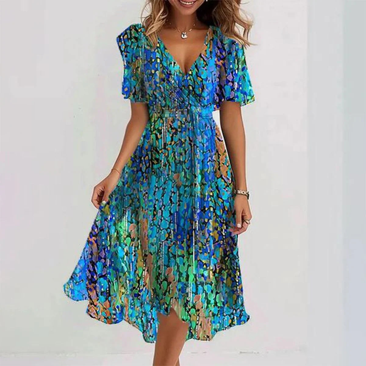Hazel — Breathable Cotton Summer Dress For Flowing Lightweight Everyday Style Blue