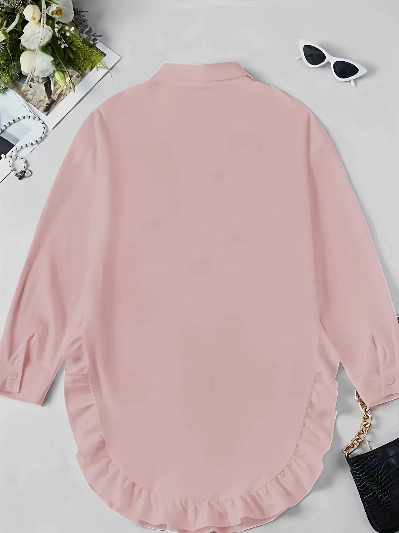 Marisia — Breathable Fabric Button Front Blouse With Relaxed Oversized Ruffle Summer Style