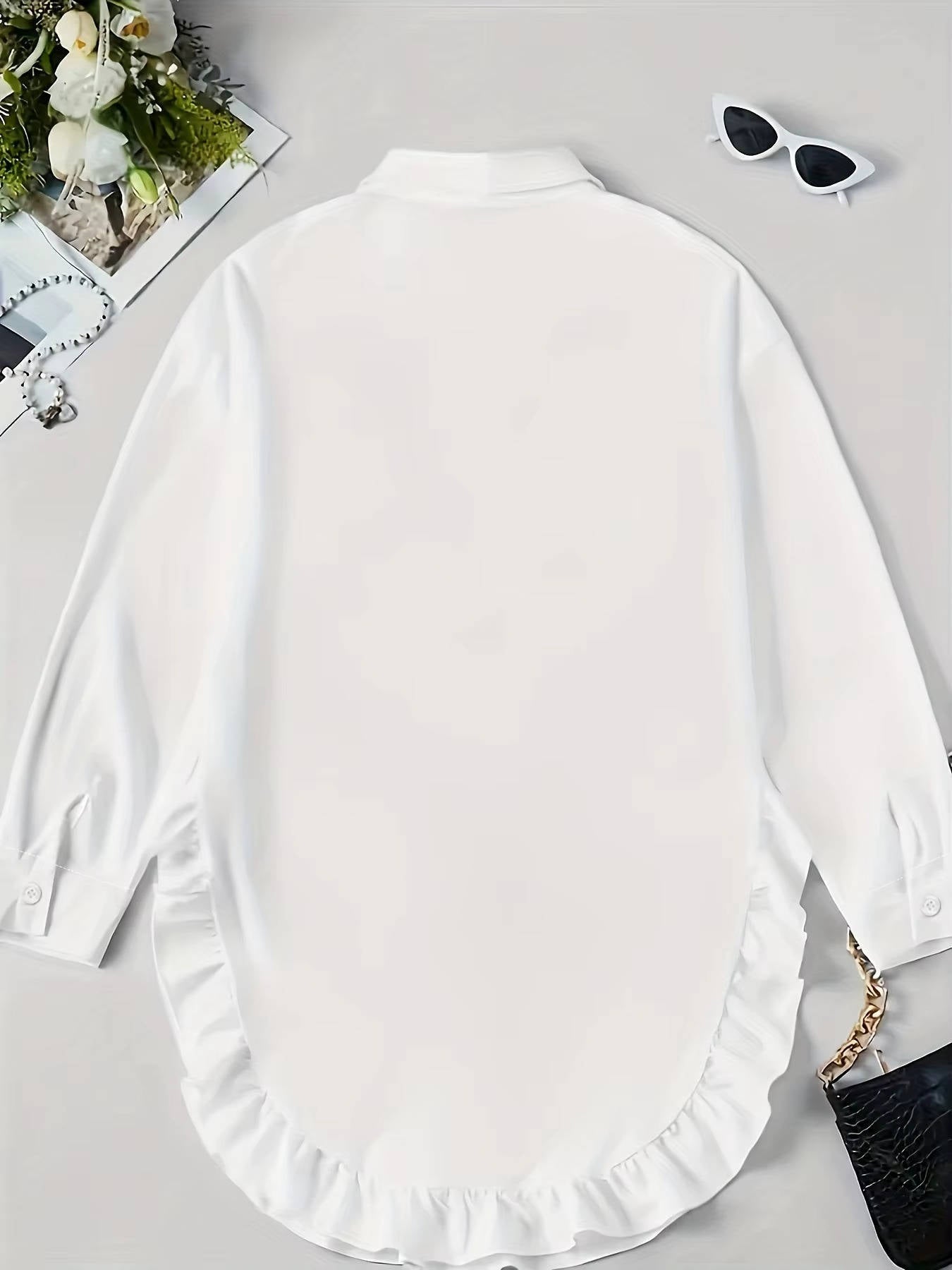 Marisia — Breathable Fabric Button Front Blouse With Relaxed Oversized Ruffle Summer Style