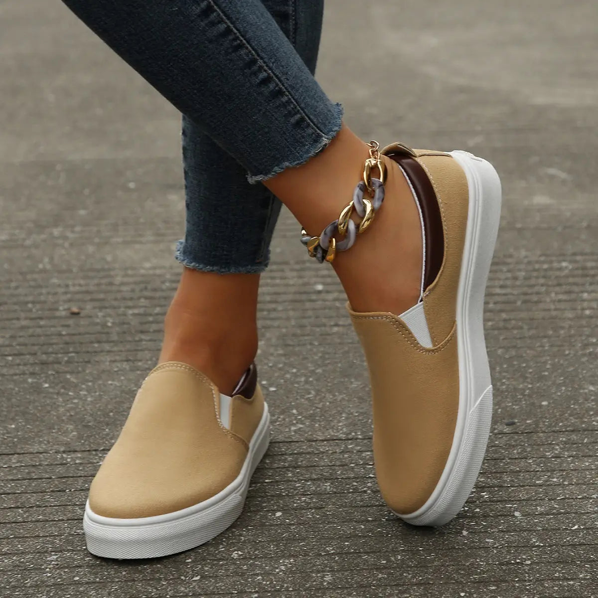 Breathestylish — Breathable Fabric Slip-On Shoes With Stylish Casual Everyday Design Khaki