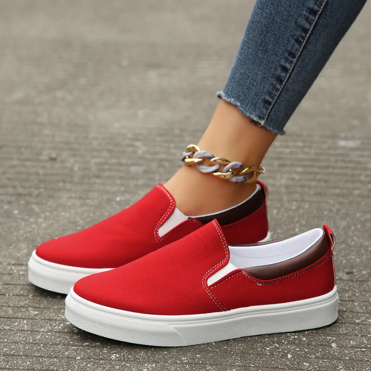 Breathestylish — Breathable Fabric Slip-On Shoes With Stylish Casual Everyday Design Red