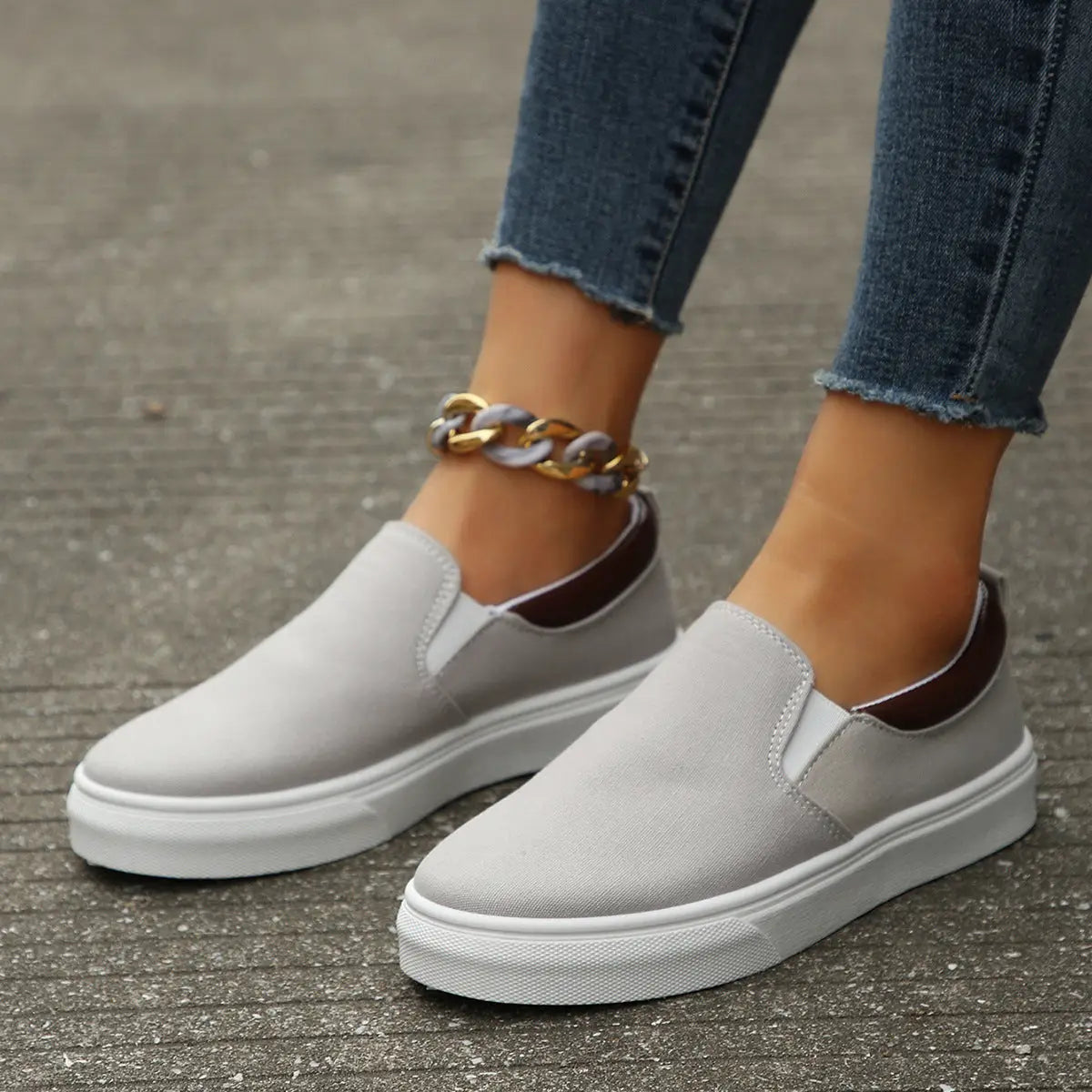 Breathestylish — Breathable Fabric Slip-On Shoes With Stylish Casual Everyday Design Grey