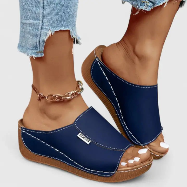 Breezestep — Breathable Leather Sandals With Stylish Comfortable Summer Design Navy Blue