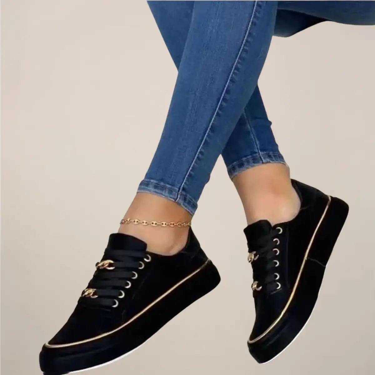 Goldaccent — Casual Fabric Sneakers With Stylish Low-Top White Gold Accent Design