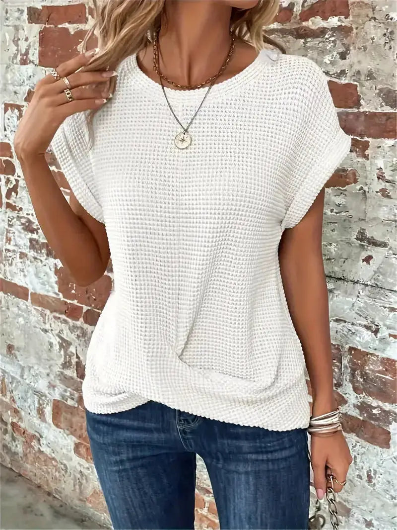 Quincy — Cotton Textured Waffle Knit Tee With Relaxed Fit Casual Style White