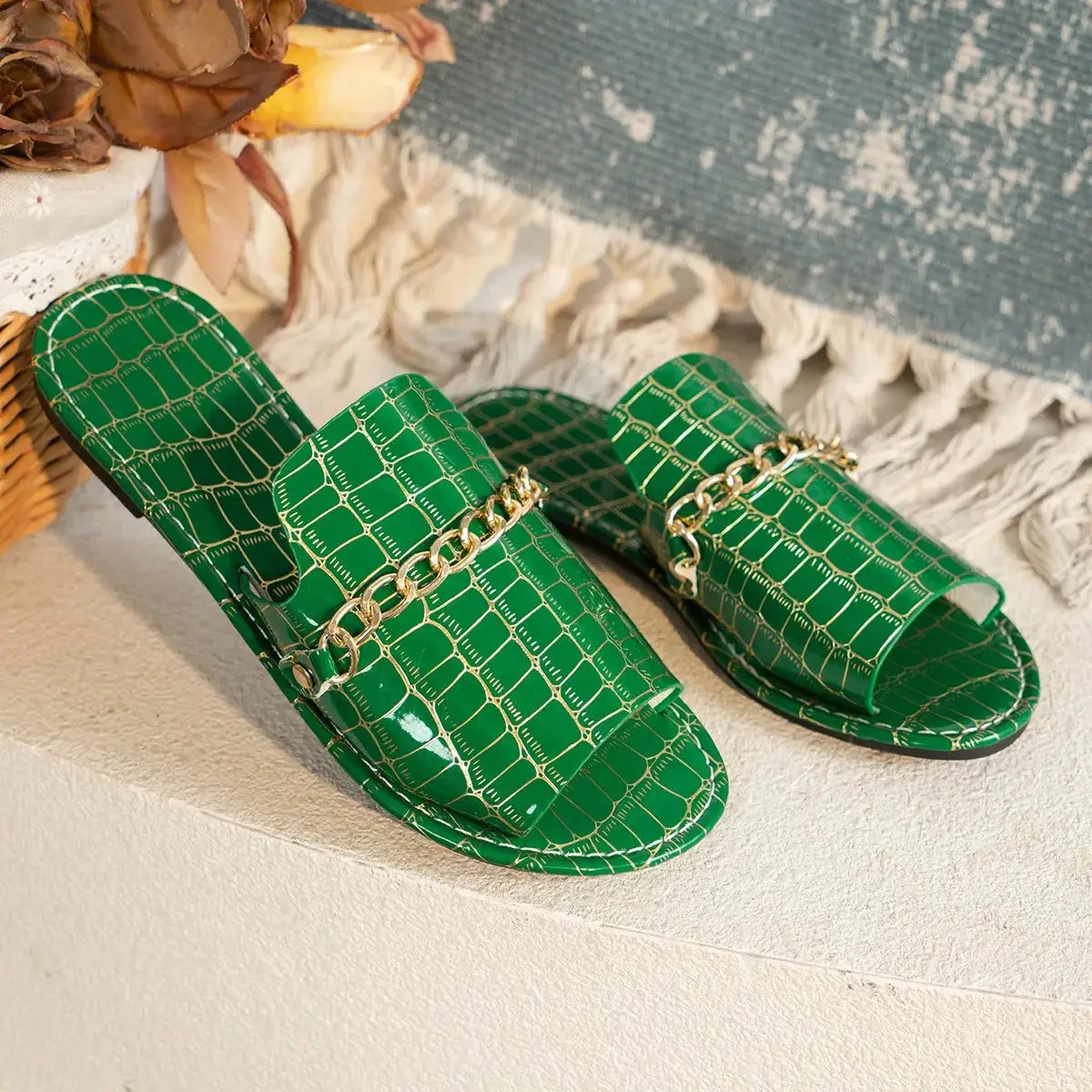 Crocodile — Croc-Embossed Sandals With Elegant Comfortable Summer Design Green