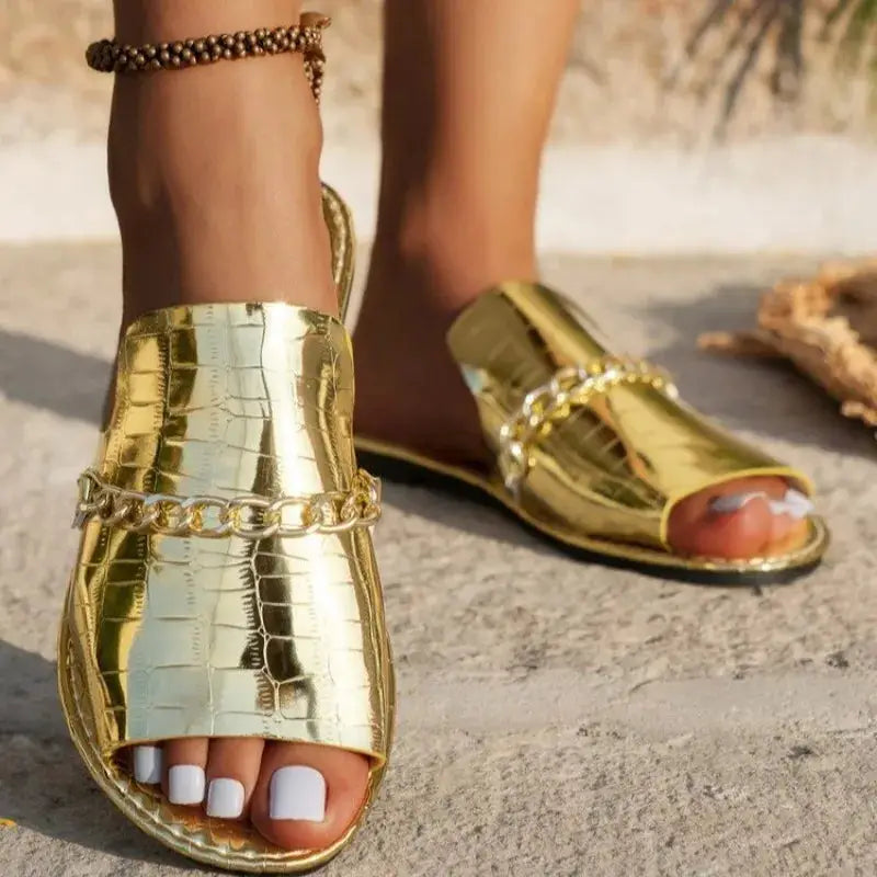 Crocodile — Croc-Embossed Sandals With Elegant Comfortable Summer Design Gold
