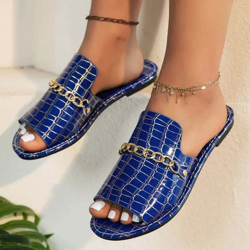 Crocodile — Croc-Embossed Sandals With Elegant Comfortable Summer Design Blue