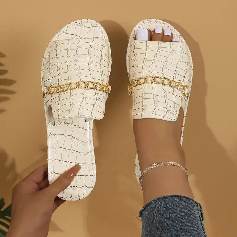 Crocodile — Croc-Embossed Sandals With Elegant Comfortable Summer Design Beige