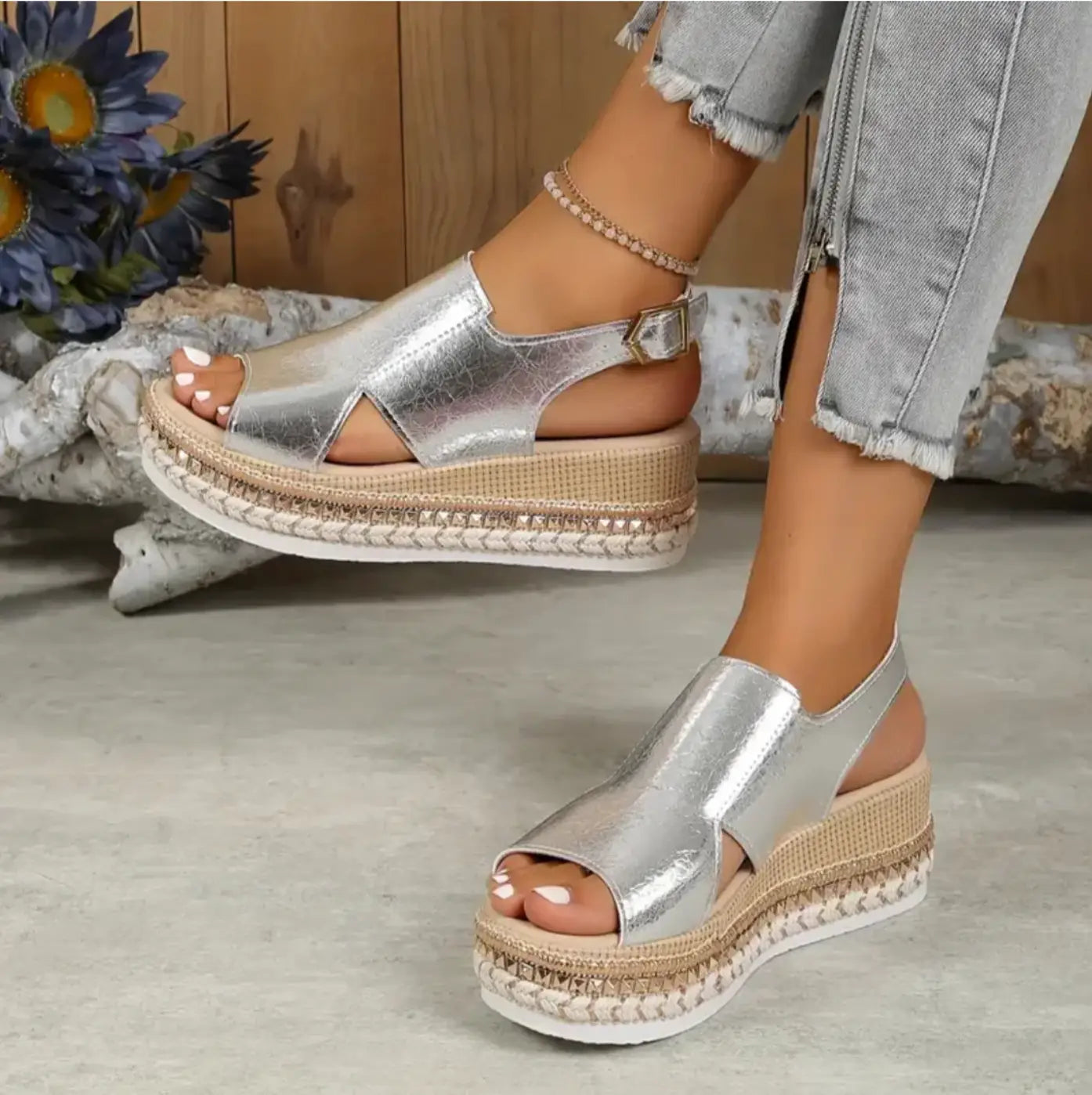 Crocgloss — Crocodile Embossed Sandals With Glossy Wedge Elegant Comfort Design