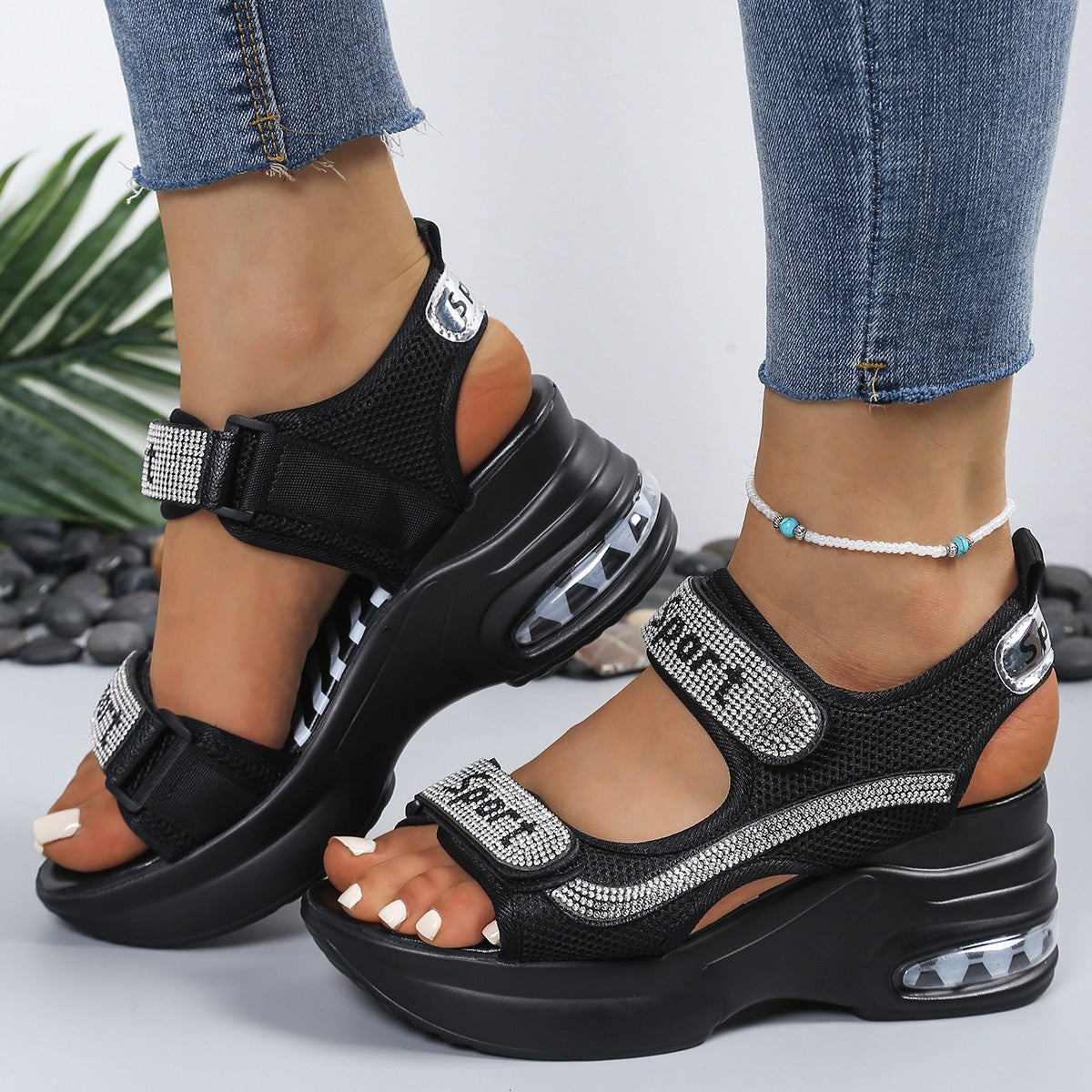 Crystalle — Crystal-Embellished Orthopedic Platform Sandals With Supportive Elegant Design