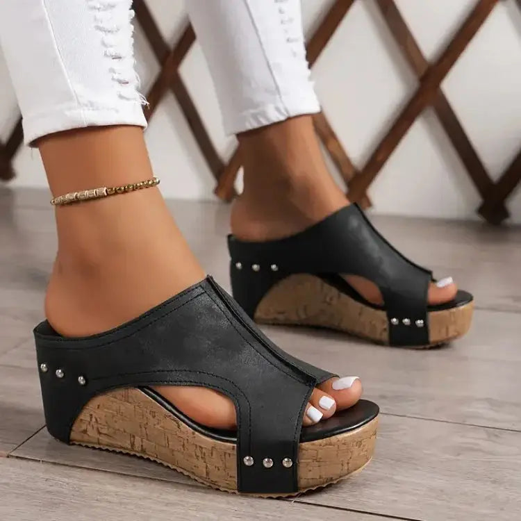 Veganclassic — Vegan Leather Sandals With Comfortable Orthopedic Summer Design Black