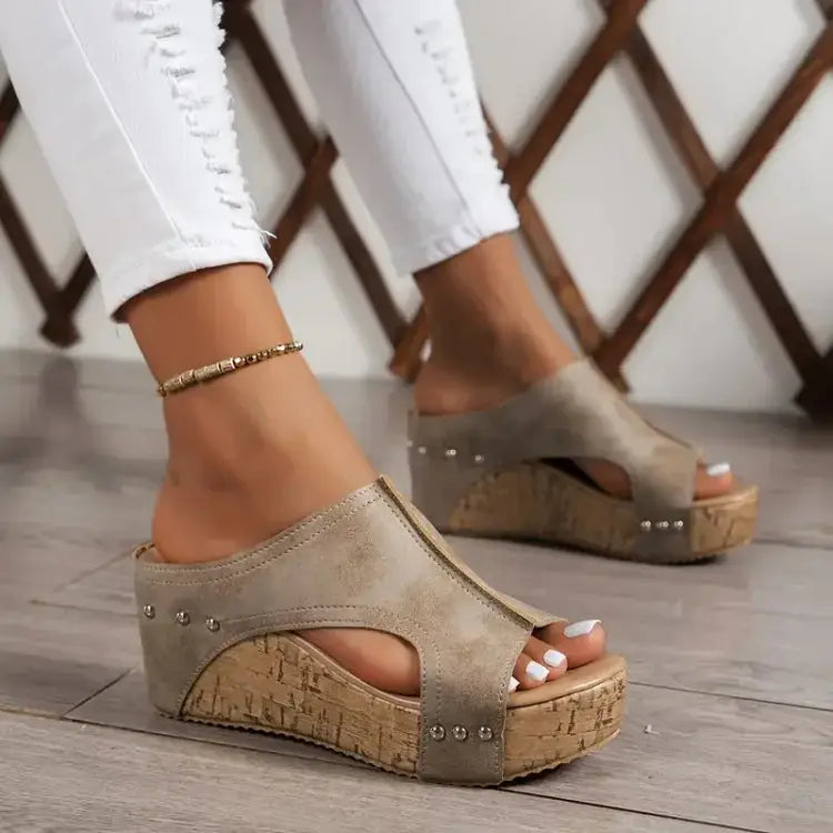 Veganclassic — Vegan Leather Sandals With Comfortable Orthopedic Summer Design Beige