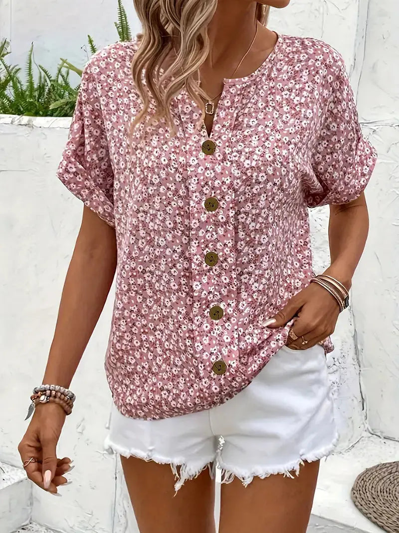 Daphne — Ditsy Floral Print Blouse With Relaxed Puff Sleeve Summer Style