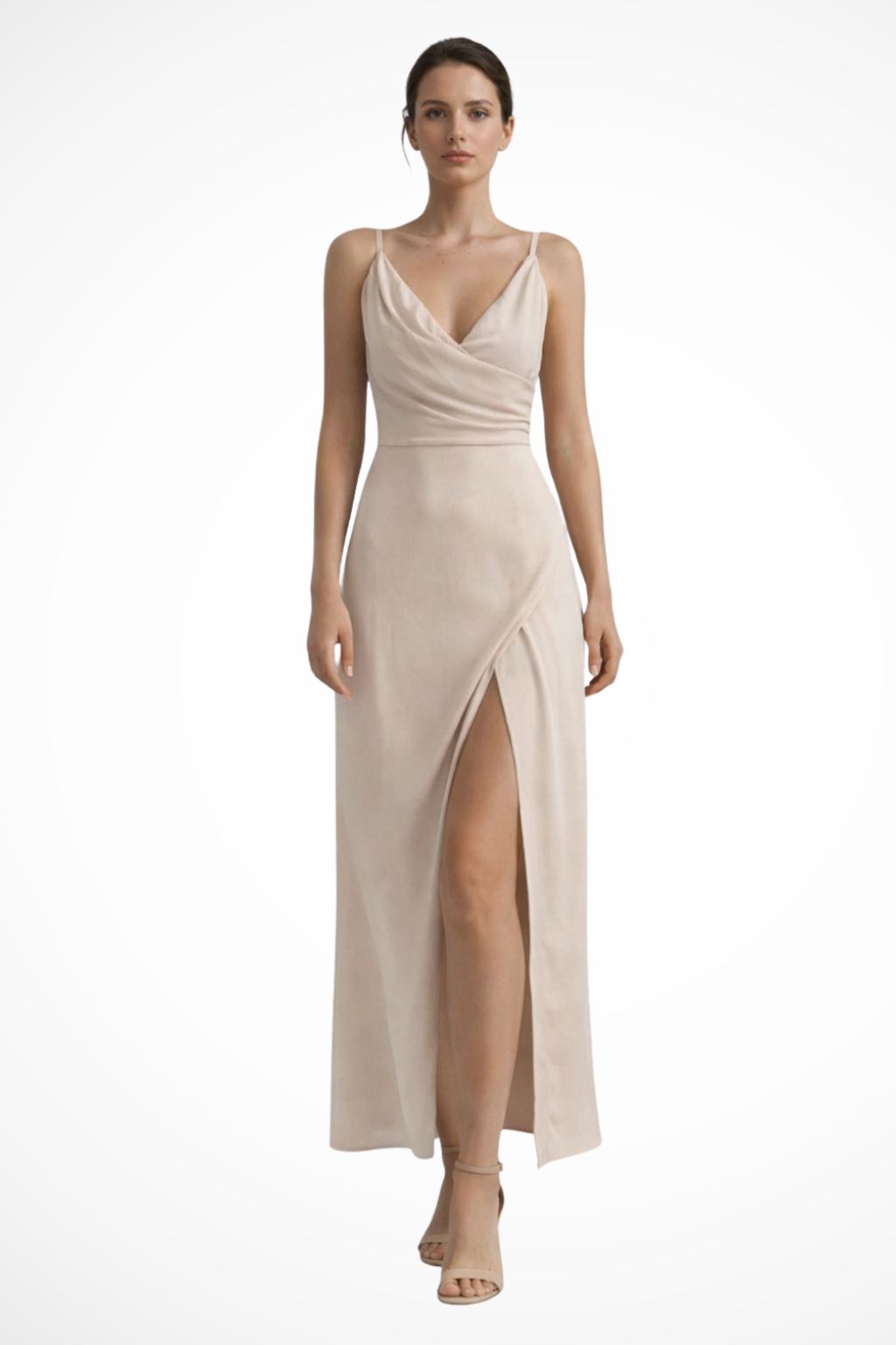 Cowlneck — Draped Cowl Neck Maxi Dress For Sophisticated Wedding Guest Attire Beige