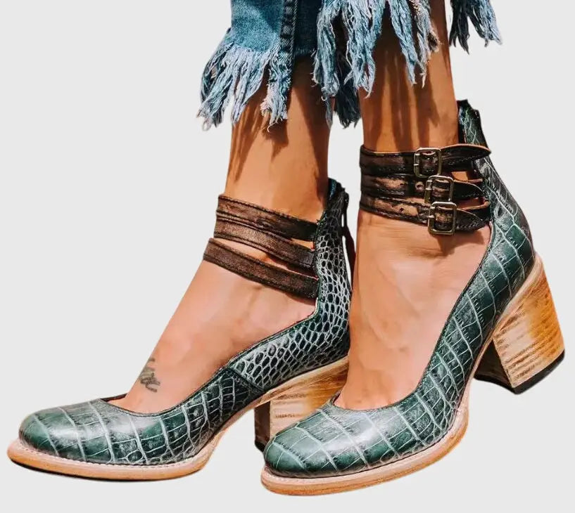 Snakeluxe — Elegant Leather Sandals With Comfortable Chic Summer Design Green snake