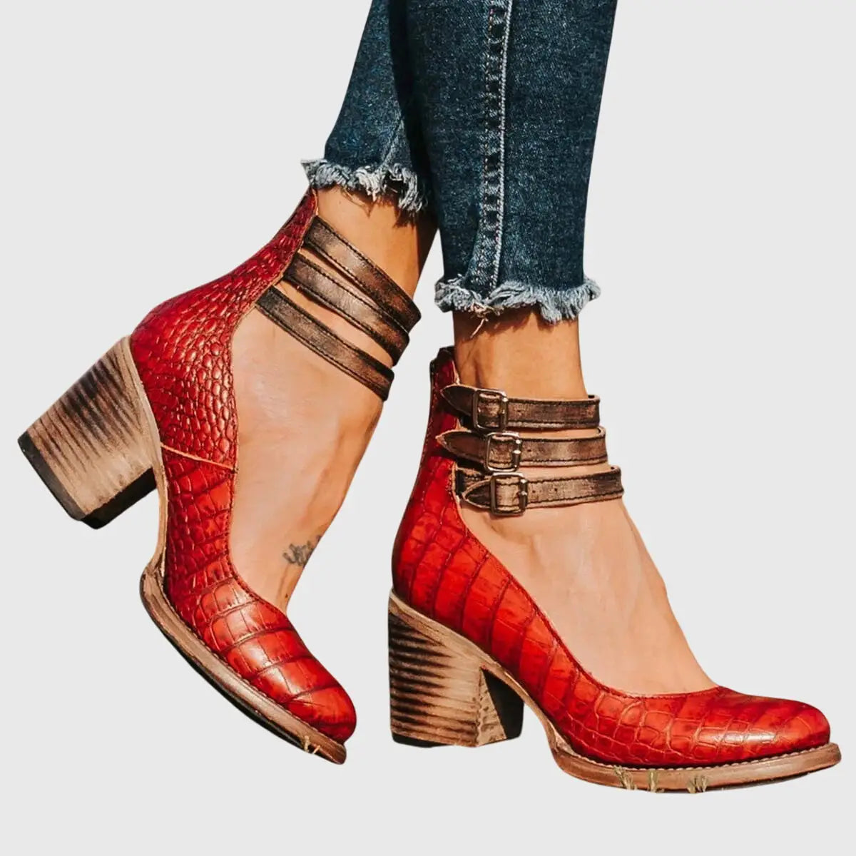 Snakeluxe — Elegant Leather Sandals With Comfortable Chic Summer Design Red snake