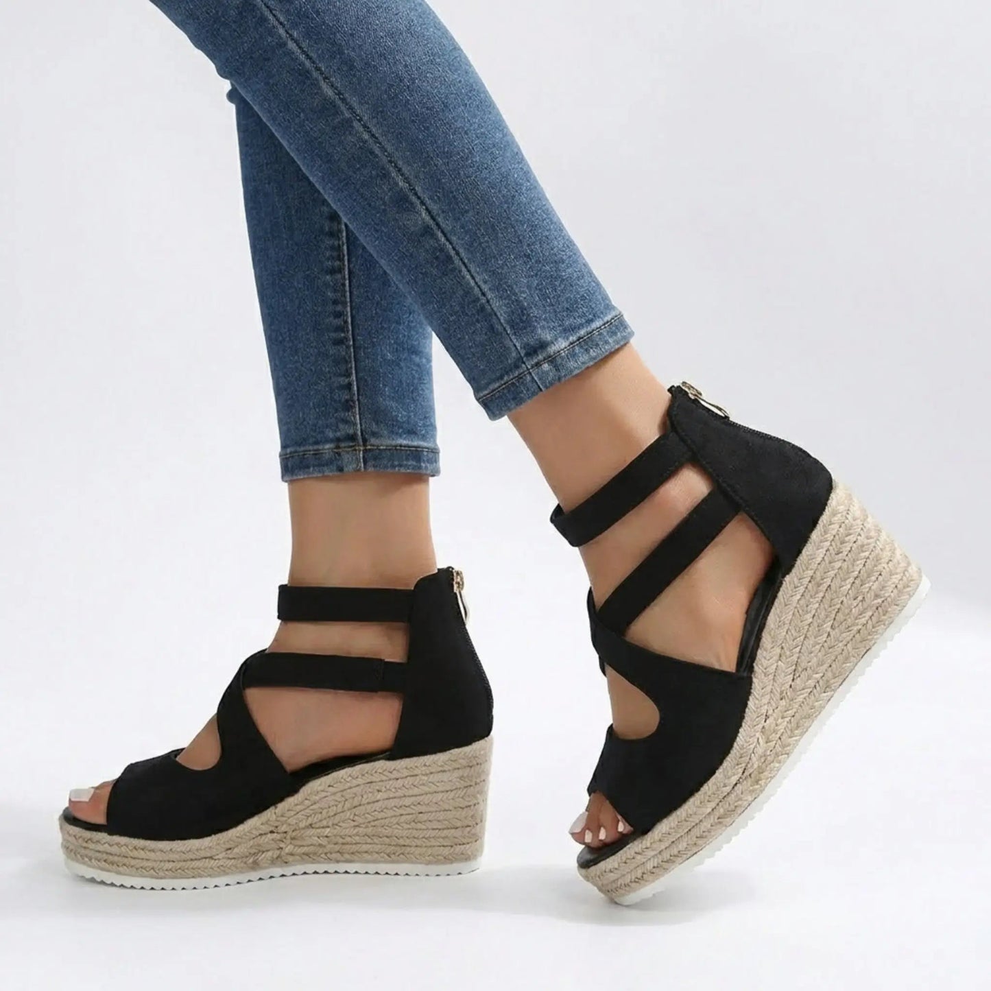 Espadwedge — Fabric Blend Espadrille Wedge Sandals With Stylish Ankle Strap Summer Design