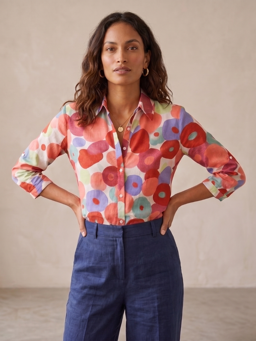 Natalia — Floral Print Long Sleeve Blouse With Elegant Button-Down Office Style Multicoloured