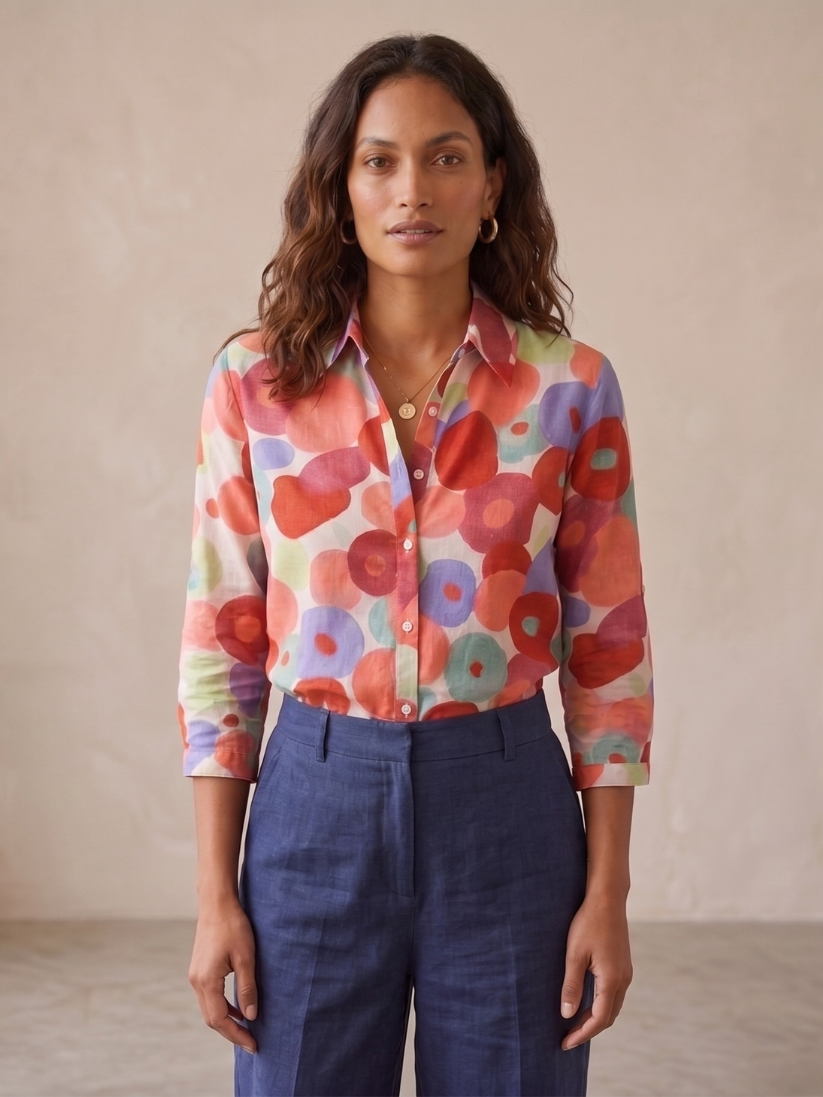 Natalia — Floral Print Long Sleeve Blouse With Elegant Button-Down Office Style