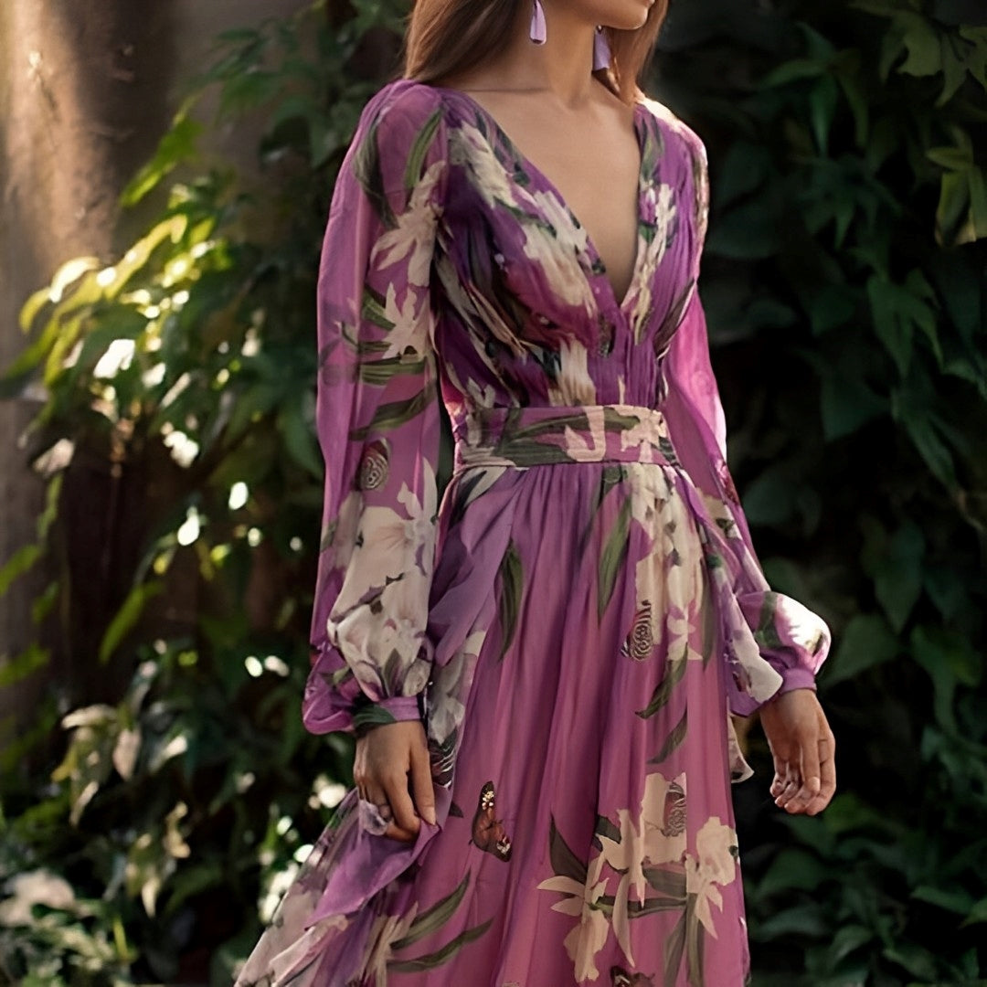 Florence — Floral Chiffon Maxi Dress For Elegant Long-Sleeve Summer Styling