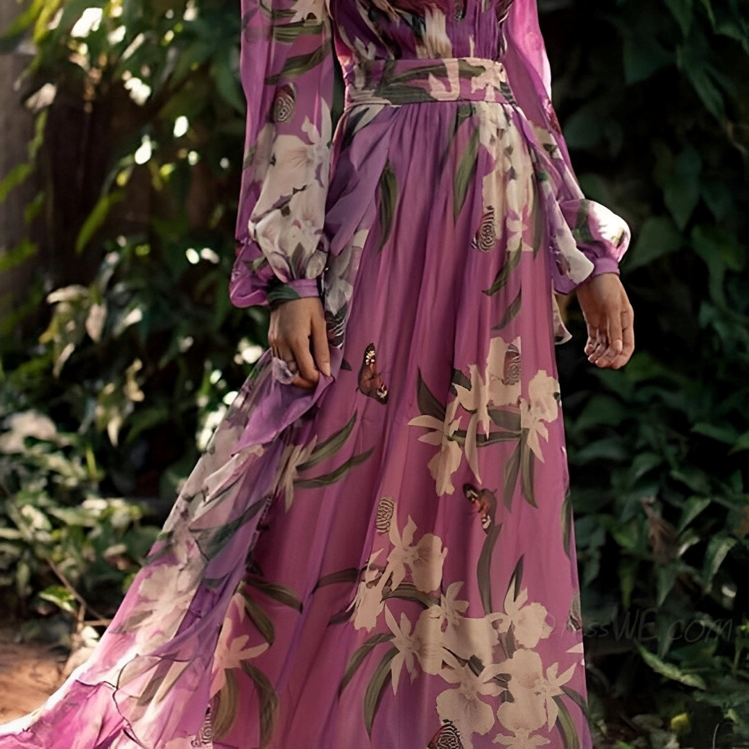 Florence — Floral Chiffon Maxi Dress For Elegant Long-Sleeve Summer Styling