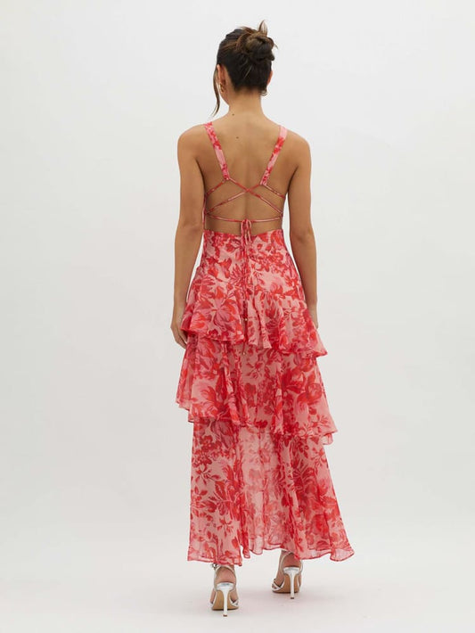 Wilhelmina — Floral Print Tiered Maxi Dress For Flowing Summer Gown Style