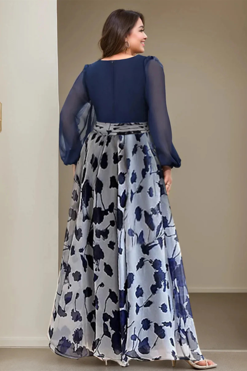 Balloonsleeve — Floral Print Maxi Dress With V-Neck Balloon Sleeve Evening Gown Design